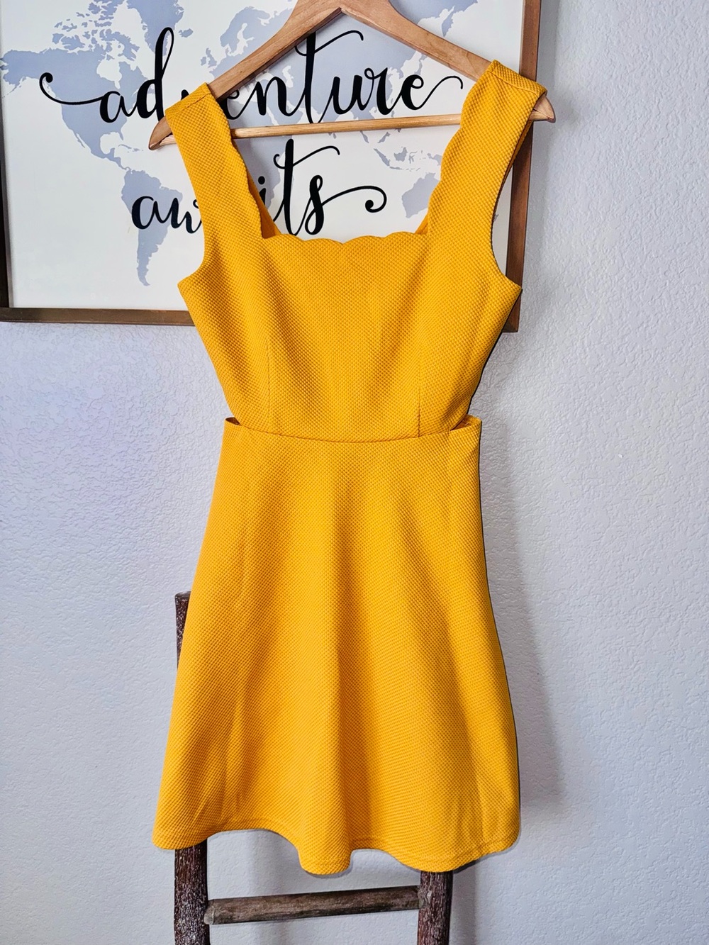 Jun + Ivy scallop cut out mini dress marigold